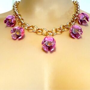 New Betsey Johnson GARDEN GLAM TULIP CHARM FRONTAL NECKLACE